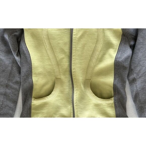 Lululemon Women Sz 2 Hoodie Yellow Gray Sweatshirt Jacket Full Zip Scuba - Picture 9 of 9